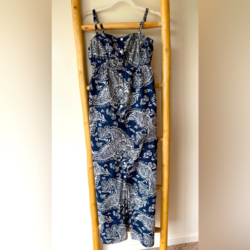 GAP Factory Navy Button Up Floral Paisley Lightweight Cotton Lined Maxi Dress S